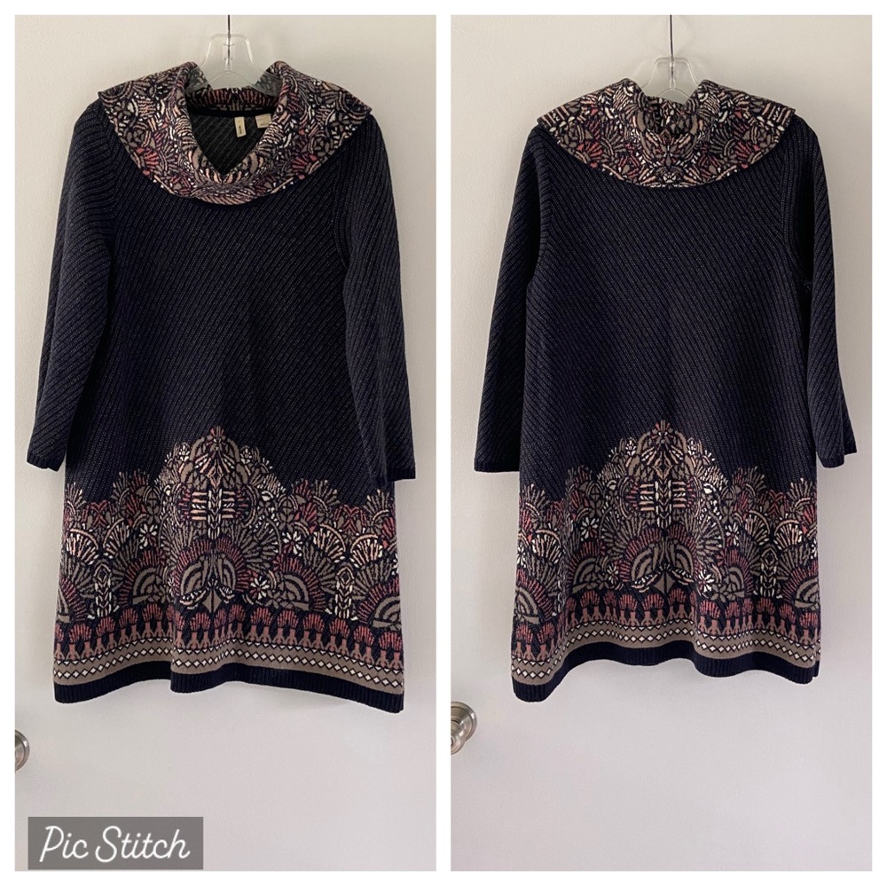 Anthropologie Moth Sz L Imperial Garden Tunic Sweater Dress Alpaca Cotton Wool - Picture 4 of 14